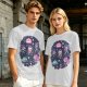 Olive T-shirt with Chibi Fantasy Characters and Whimsical Art Print