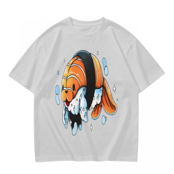 Olive T-Shirt With Cute Clownfish Sushi Graphic Print