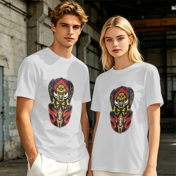 Olive T-Shirt with Tribal Warrior Mask and Horse Graphic Print