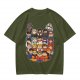 Olive T-shirt with cute chibi anime character group print