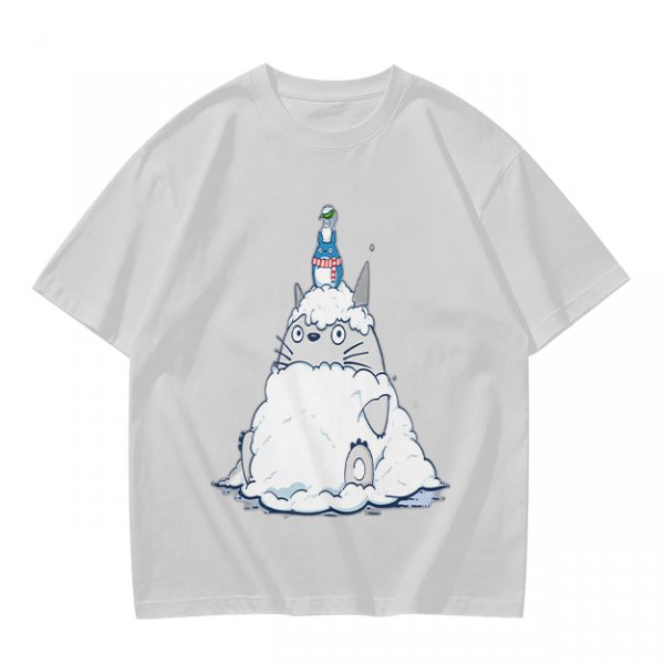 Olive T-shirt with Totoro in Snow and Small Blue Creature Print