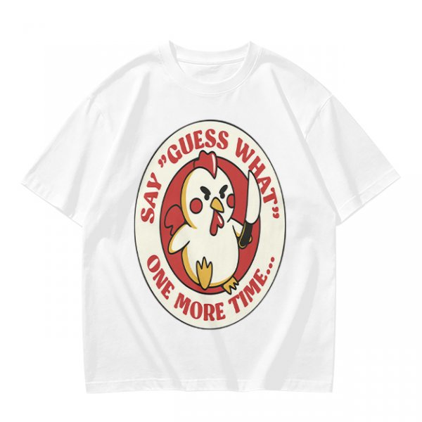 Olive t-shirt with angry chicken holding knife and funny text design