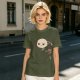 Olive T-shirt with Grumpy Axolotl Holding Coffee Print