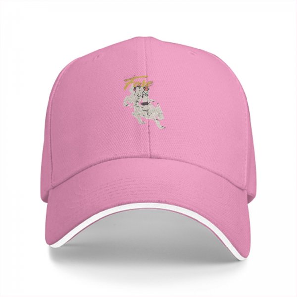Black baseball cap with running dog graphic and gold text