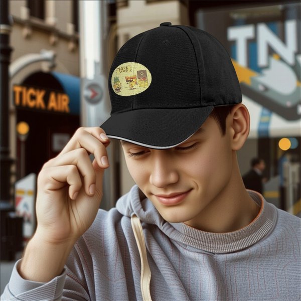 Black Baseball Cap With Pizza Club Pineapple Slice Graphic