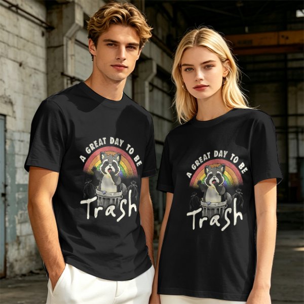 Olive Graphic T-Shirt With Raccoon Rainbow 'A Great Day To Be Trash' Print
