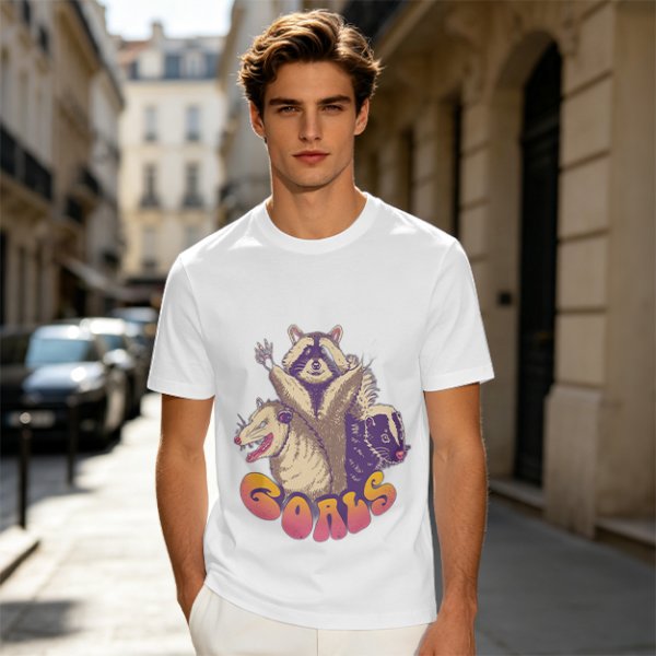 Olive Graphic T-Shirt With Raccoon Opossum Skunk 'GOALS' Print
