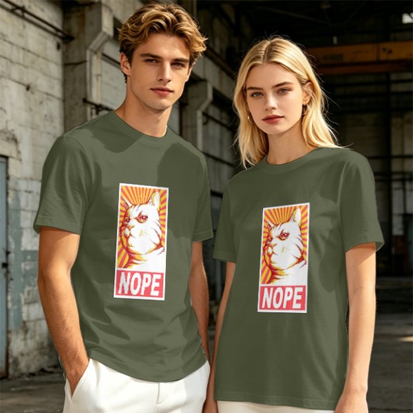 Olive Green T-Shirt With Grumpy Cat 'NOPE' Propaganda Print