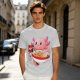 Olive T-Shirt Featuring a Cute Pink Axolotl Eating Ramen