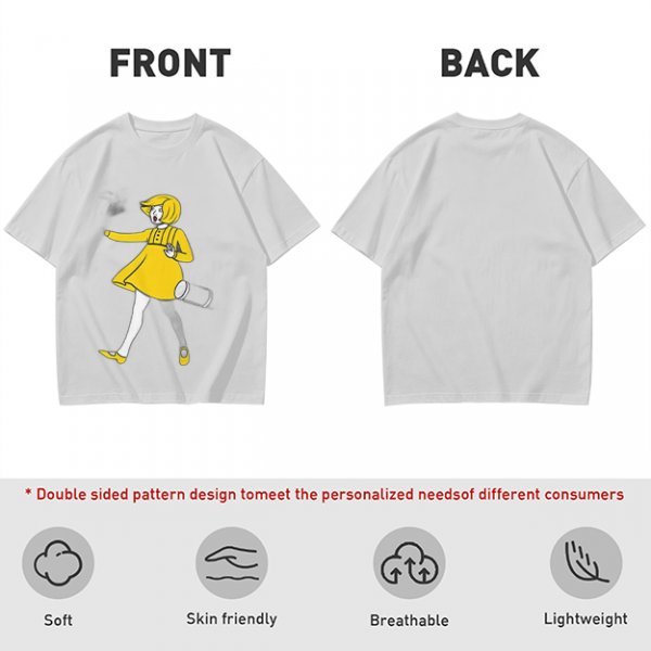 Olive Green T-Shirt With Whimsical Yellow Girl Graphic Print