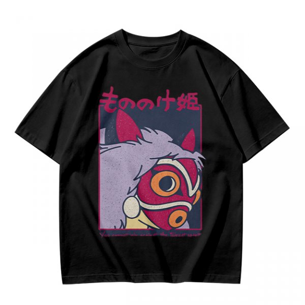 Olive T-shirt with Princess Mononoke Mask Graphic Print