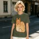 Olive Green T-Shirt With Cute Orange Tabby Cat Graphic