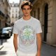 Olive Green Graphic T-Shirt With Whimsical Plant Creature And Floral Print