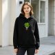 Black hoodie with cute ladybug holding four-leaf clover graphic