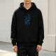 Black Hoodie With Blue Technical Graphic Print