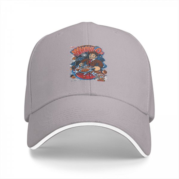 Black baseball cap with Doctor Who themed Whov-Os cereal graphic