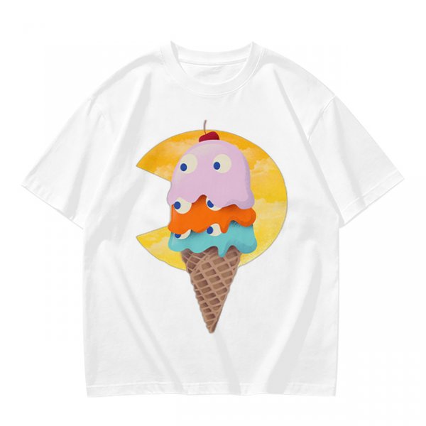 Olive T-Shirt With Melting Ice Cream Ghost Graphic Design