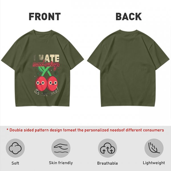 Olive Graphic T-Shirt With I HATE mood swings Cherry Print