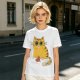 Olive T-Shirt With Cute Surprised Orange Tabby Cat Holding Meat Print