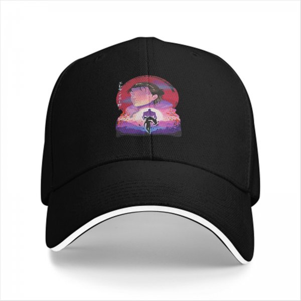 Black Baseball Cap With Anime Sunset Silhouette Graphic