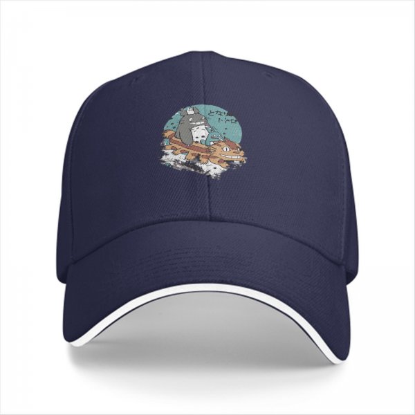 Black Baseball Cap with Totoro and Catbus Anime Graphic
