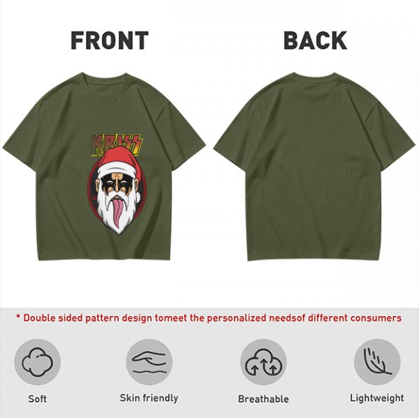 Olive T-Shirt with Kriss Santa Rock Band Graphic Print