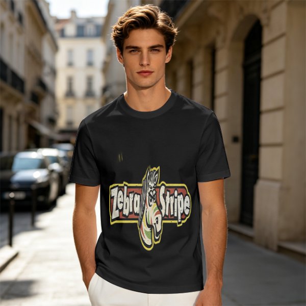 Olive green graphic t-shirt with zebra stripe design