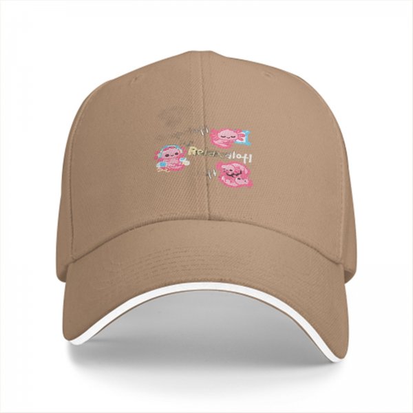Black baseball cap with cute axolotl 'Relaxalofi' graphic design