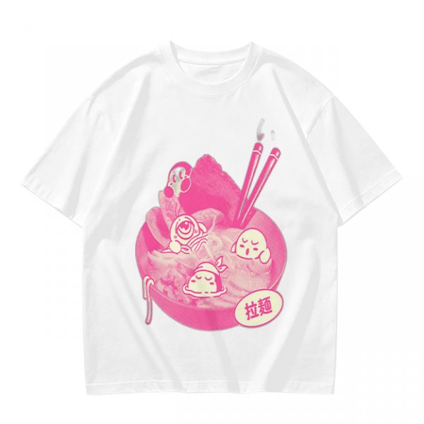 Oversized dark green t-shirt with cute pink ramen bowl graphic