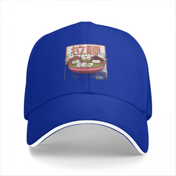 Black baseball cap with cute ramen cat graphic design