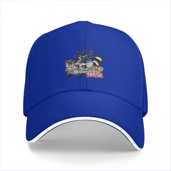 Black Baseball Cap With Raccoon Trash Graphic And Text