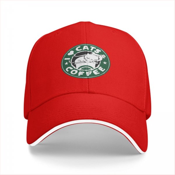 Black baseball cap with I Love Cats & Coffee graphic print