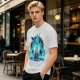 Fantasy warrior ghost print olive green graphic t-shirt