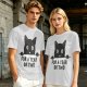 Olive graphic t-shirt with black cat holding 'for a year or two' text