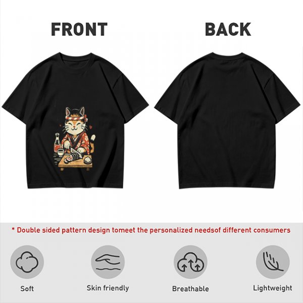 Olive T-Shirt Featuring a Cute Cat Sushi Chef Illustration