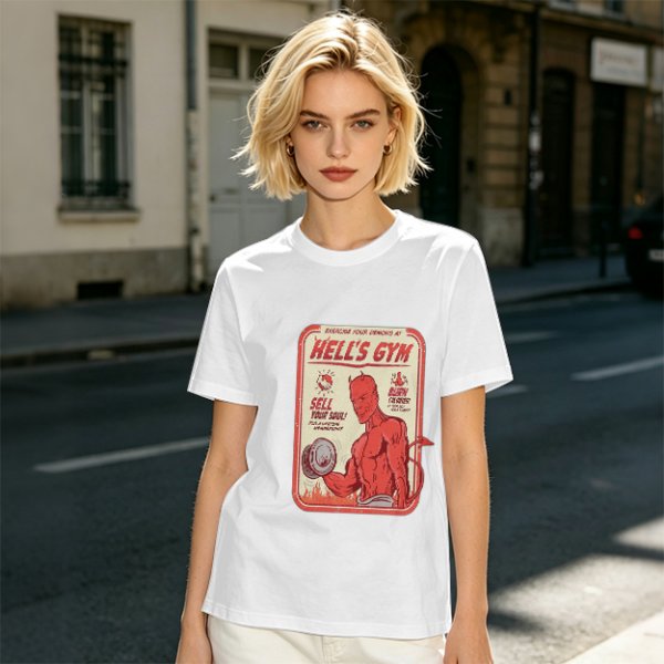 Olive T-shirt with Hell's Gym Devil Lifting Dumbbell Graphic