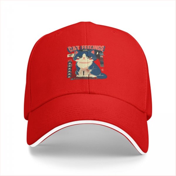 Black baseball cap with cat feelings graphic print