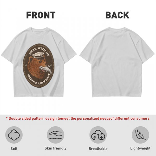 Olive t-shirt with bear captain fishing pun graphic
