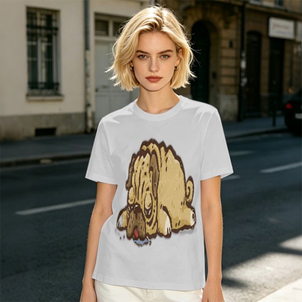 Olive Green T-Shirt With Cartoon Droopy Pug Graphic Print
