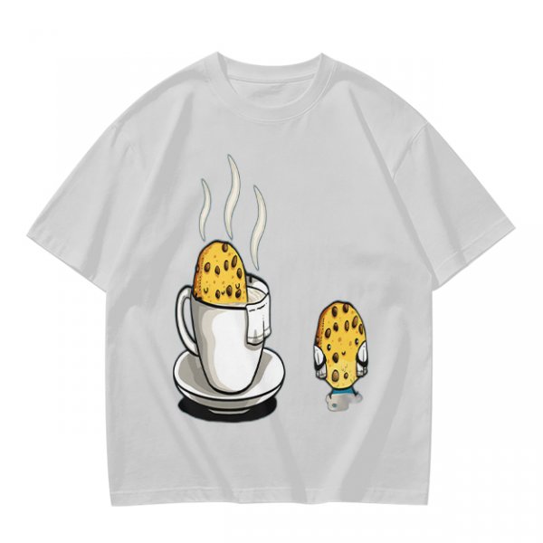 Olive T-Shirt With Funny Cookie In Coffee Cup Print