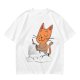 Olive T-Shirt with Cartoon Cat at Grave Print