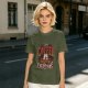 Olive t-shirt with coffee bear graphic that says a cup of coffee solves everything