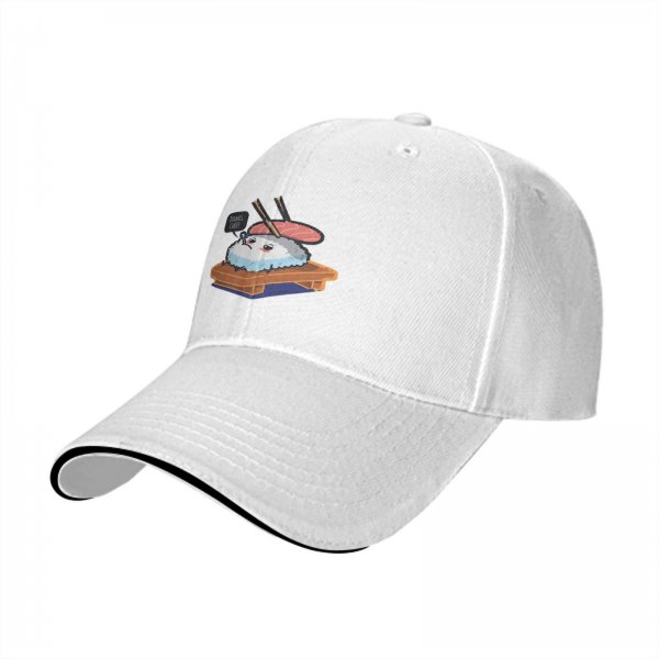 Black Baseball Cap With Cute Sushi 'Thanks Chef' Graphic Print