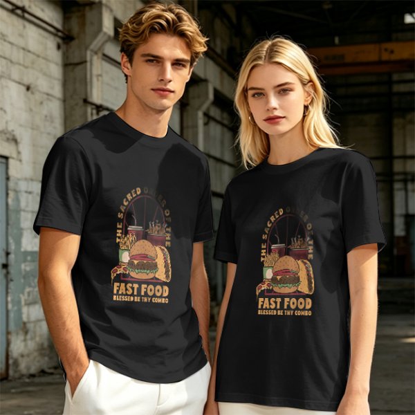 Olive T-Shirt With Sacred Fast Food Combo Graphic Print