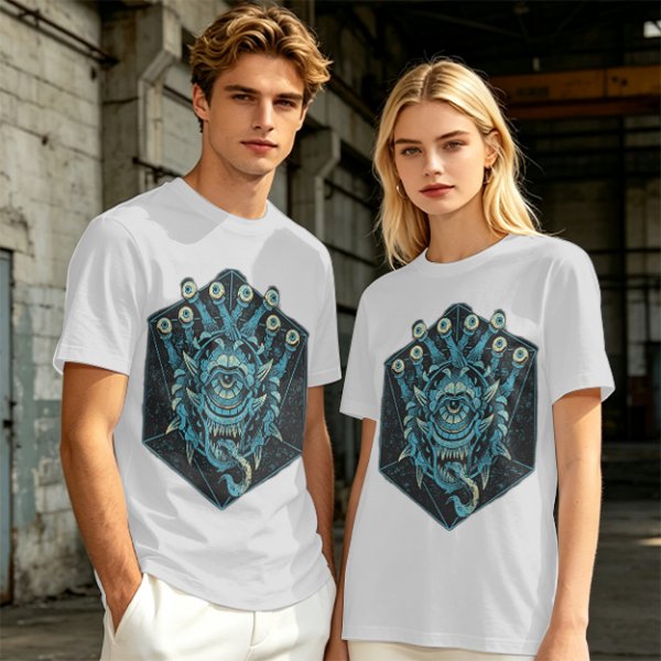 Olive T-Shirt With Blue Beholder Monster Graphic Print
