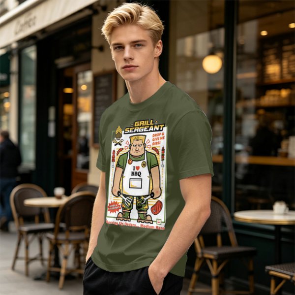 Grill Sergeant I Love BBQ T-Shirt with Funny Military BBQ Art