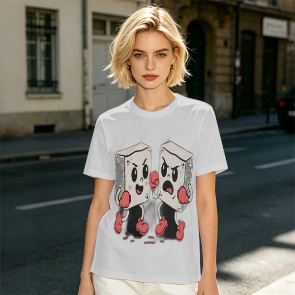 Olive T-Shirt With Retro Cartoon Fighting Ice Cubes Graphic