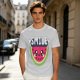 Olive T-Shirt With Cute Watermelon Graphic And Smile Text
