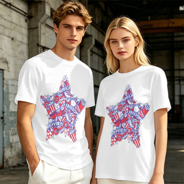 Olive T-Shirt With Patriotic Star Fast Food Print