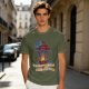Olive t-shirt with lantern flame graphic and 'I'll follow you into the dark' text